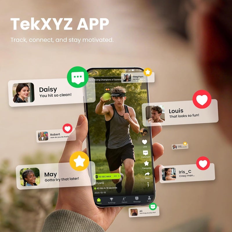 TEKXYZ كرة رد الفعل TEKXYZÂ® مع تطبيق العد ومجتمع عبر الإنترنت، 2 مستوى صعوبة كرة ملاكمة مع رباط رأس، مثالية للتفاعل، والرشاقة، وسرعة الضرب، ومهارات القتال، وتدريب التنسيق بين اليد والعين - Image 2